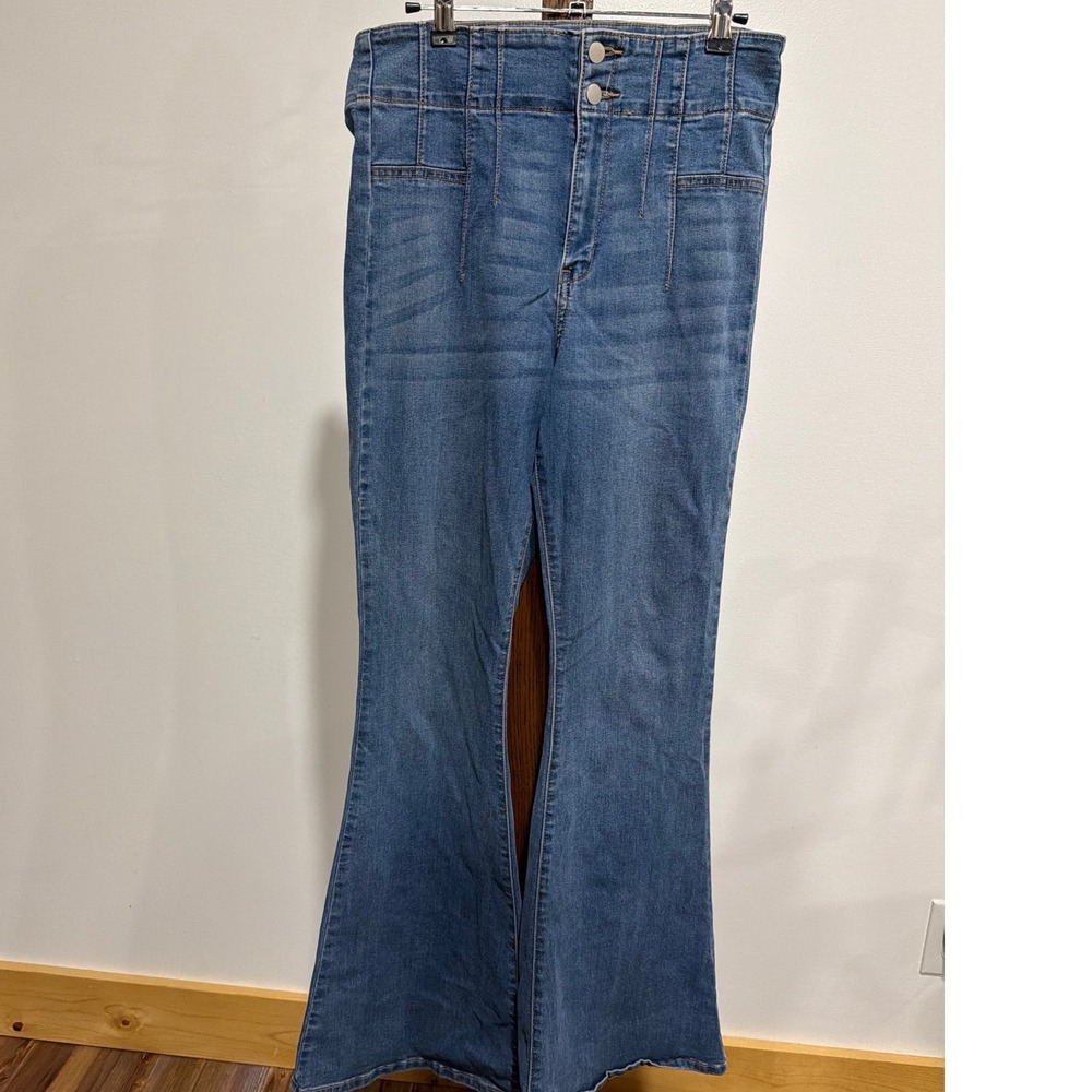 Altar'd State Womens High Rise Flare Jeans Blue Corset Waist 29 Bell Bottom